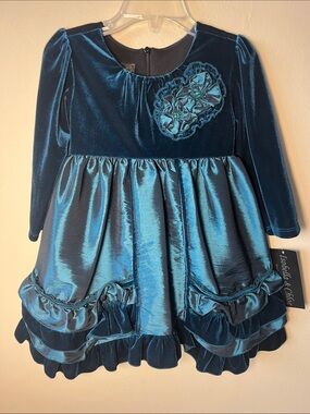 NWT Isobella & Chloe Teal Shimmer Ruffled Girls Dress Size 24M-2T